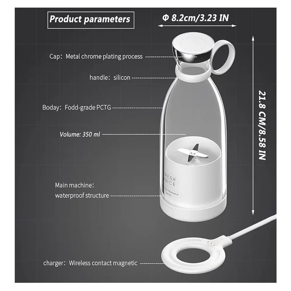 White Portable Blender with Fruit Design 013